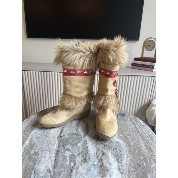 WOMEN'S VINTAGE CIRCA 1980'S TECNICA CREAM GOAT FUR & SHEARLING BOOTS SIZE 39 - Picture 6 of 12